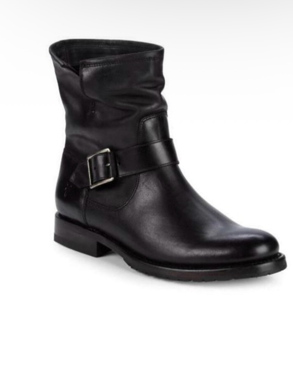 FRYE Natalie Engineer Leather Moto Boots in black size 8.5